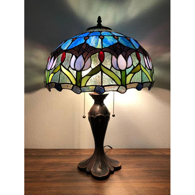 Tiffany Style Table Lamp Tulip Red H24*W16 Inch